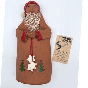 Salamander 90's Pottery Core Santa Wall Pocket Folk Art Clay Rustic Cottage Boho